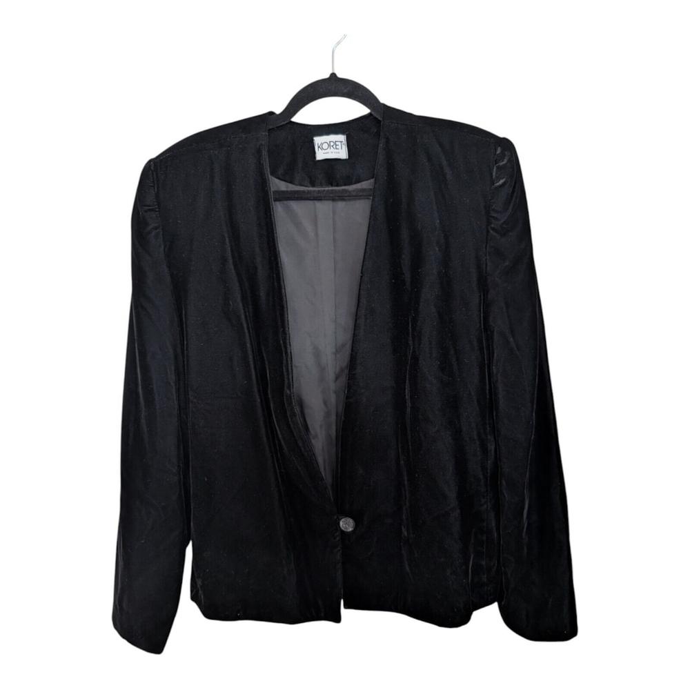 VTG Koret Black One Button Velvet Blazer 16 USA Classic